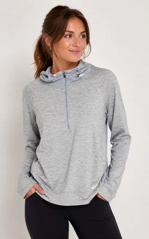ASICS Womens Size Large Gray D1 Quarter Zip Hoodie Pullover Athletic Running Top thumbnail 1