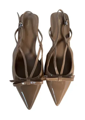 Marc Fisher Nude Patent Pointed-Toe Slingback Heels with Bow thumbnail 1