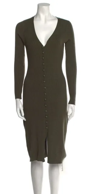 L'Agence Maci Button Duster Cardigan Ribbed Sweater Dress in ivy green Size XL thumbnail 1