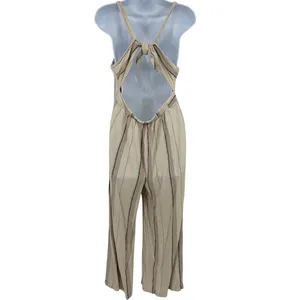 Indigo Rein Linen Blend Womens Jumpsuit Sz L Boho Coastal Stripe Resort Euro thumbnail 5