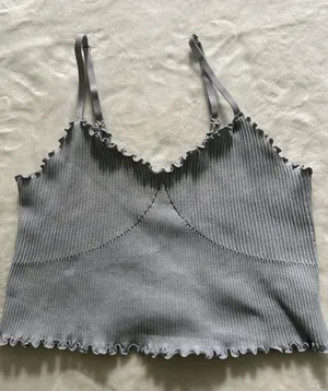 aerie Light Gray Ribbed Ruffle-Edge Cami thumbnail 1
