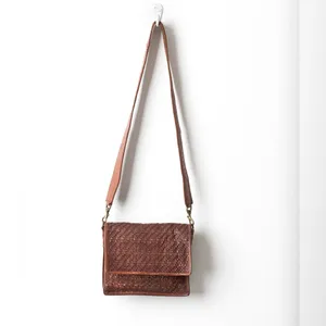 Juju & Co- Women’s Hut Weave Cross Body - Cognac Brown Woven Shoulder Bag thumbnail 3