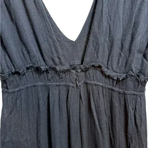 Free People Black Wide Leg Jumpsuit Deep V Neck Boho Flowy‎ Silhouette Sz S thumbnail 7