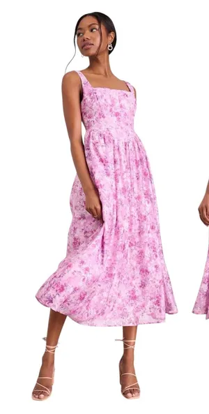 Lulus Colwyn Light Magenta Floral Jacquard Bustier Midi Dress size L NWT thumbnail 1