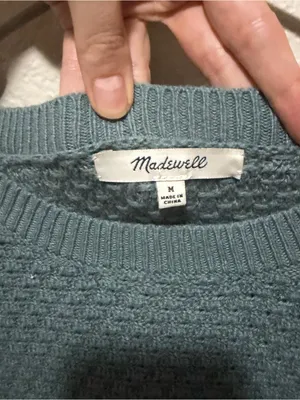 Madewell Landmark Side-Zip Sweater Medium Blue Teal Textured Knit thumbnail 4