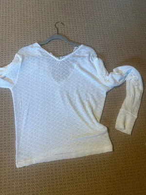 Free People Dream Girl pointelle white Large sweater full sleeve lace neck $135 thumbnail 14