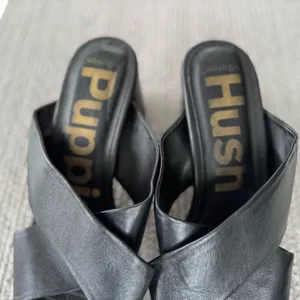 Hush Puppies Ella Black Leather Sculptural High Heel Slides Sandals Sz 9 41 thumbnail 5