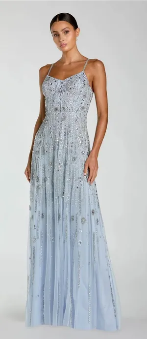 Mac Duggal 10157 Blue Rhinestone Embellished Sweetheart Neck A-Line Gown sz 4 thumbnail 1