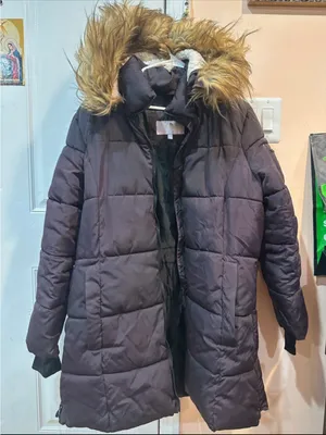 Long Quilted Puffer Coat with Faux Fur Hood - Dark Brown thumbnail 1