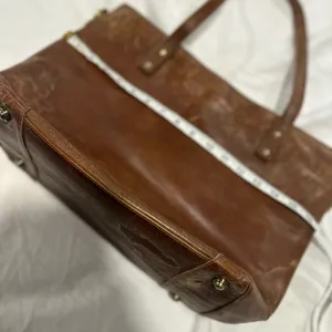 Brown faux Leather Shoulder Bag Executive Tote handbag computer bag Full Zip Top thumbnail 3
