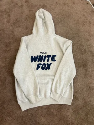 White Fox Offstage Hoodie in Mineral Grey M/L Navy Lettering thumbnail 2