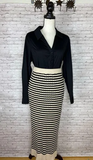 Altar’d State Knit Horizontal Stripe Maxi Skirt thumbnail 1