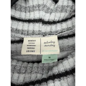 Anthropologie Saturday Sunday Cowl Turtleneck Sweater M Grey Black Striped thumbnail 7