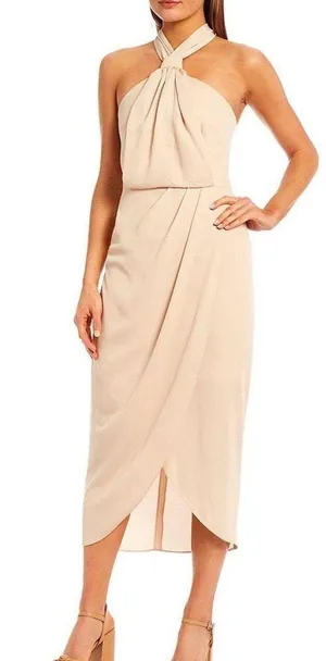 Addie Sleeveless Halter Neck Bow Tie Back Detail Tulip Hem A-Line Midi Dress thumbnail 2