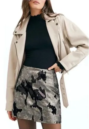 Free People FP One Sequin Mini Skirt Camo/Black Reversible Sequins size 0 thumbnail 1