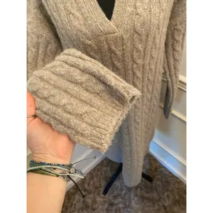 Magaschoni Cable Knit Polo Fold Over Collar Sweater Dress V Neck Quiet Luxury thumbnail 3