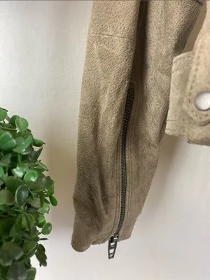 Blank NYC Tan Suede Leather Long Sleeve Cropped Moto Jacket M thumbnail 4