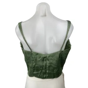NEW Abercrombie & Fitch Green Silk Satin Pintucked Sleeveless V Neck Crop Top L thumbnail 4