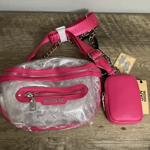 MADDEN NYC New! Women’s clear convertible fanny pack with pouch hot pink thumbnail 4