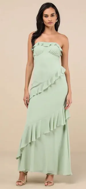 Sage Green Ruffled Maxi Dress Lulus thumbnail 1