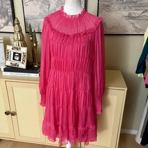 ULLA JOHNSON Emmeline Dress Mini Tiered 100% Silk In‎ Fuchsia Size 10 thumbnail 3