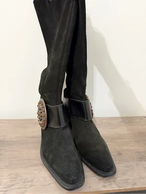 Baci Phoenix Black Suede Leather Boots with Medallion Womens Size 7.5 thumbnail 2