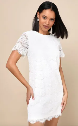 Lulus Take Me to Brunch Ivory Lace Shift Dress Wedding Bridal Party Small NWT thumbnail 1