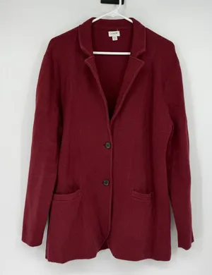 J.Crew Factory Sweater Blazer Women's XXL Burgundy Cotton Knit Fall thumbnail 1