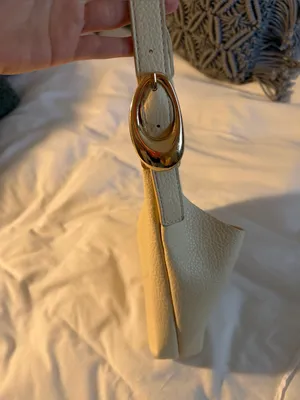 Anthropologie Cream Textured Shoulder Bag with Gold Accent thumbnail 3