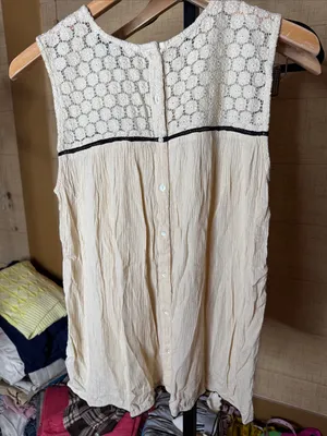 Zara Basic Cream Crochet Sequin Boho Tunic Top Size Medium thumbnail 8