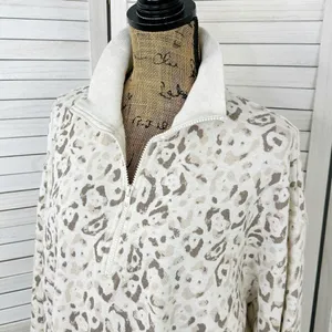 Aerie Leopard Print Oversized‎ Sweatshirt Cream Tan Beige Small Quarter Zip thumbnail 6