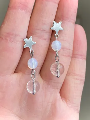 Handmade czech glass beads mix star dangle earrings 🌀⭐️💦 thumbnail 5
