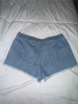 aerie Light Blue Distressed Denim Shorts thumbnail 2