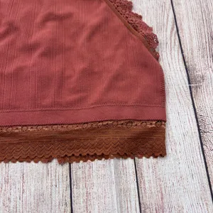 Fornia Rust Ribbed High Neck Lace Trim Cage Back Bralette Crop Top S/M thumbnail 4