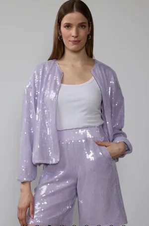 NY&C New‎ York & Company Sequin Shorts Lilac Purple Party Sparkly XL thumbnail 1