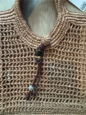 H&M Dark Beige Straw Tote thumbnail 4