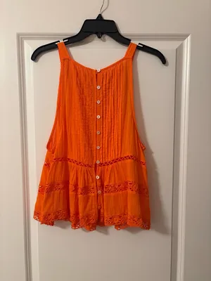 Free People Bright Orange Crochet-Trim Swing Cami thumbnail 6