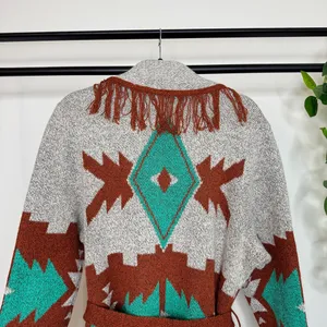 Wrangler Boho Western Aztec Print Fringe Belted Cardigan size XL thumbnail 6