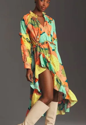 Farm Rio Long Sleeve Midi Dress Green Floral NWT thumbnail 1