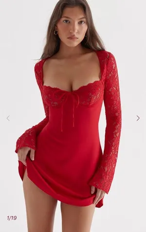House of CB jennica Red Rose Satin And Lace Mini Dress thumbnail 1