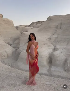 Zara Elegant Pink and Orange Maxi Dress scarf evening party wedding thumbnail 2