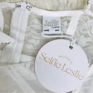 SELFIE LESLIE Trophy White Lace Bustier Midi Dress Corset Sheer Thigh Slit Large thumbnail 5