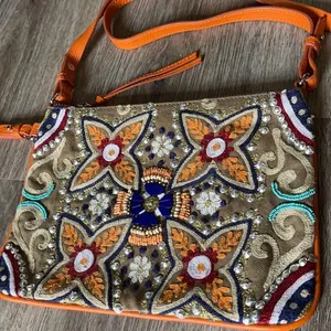 Leather Beaded Handbag Orange thumbnail 1
