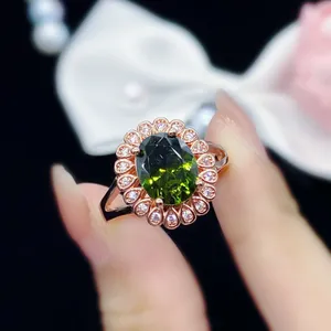 14K Rose Gold Plated Adjustable Crystal Green Peridot Ring for Women thumbnail 3