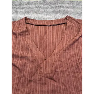 Brown V-Neck Babydoll Tiered‎ Short Sleeve Mini Dress Boho Relaxed Fit Large thumbnail 3