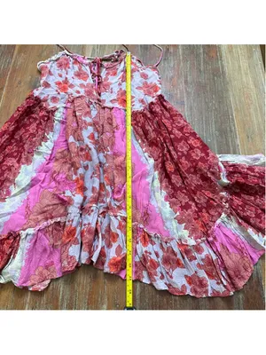 Free People Intimately Floral Patchwork Strappy Mini Dress XS Pink Red Flowy thumbnail 9
