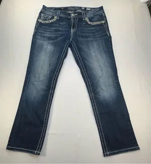 Miss Me Easy Cropped Jeans Women's 29 Dark Blue Stretch Denim Mid-Rise thumbnail 1