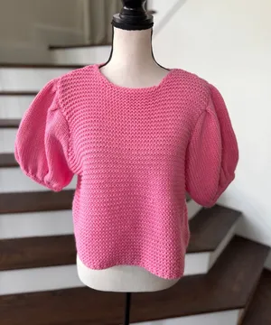 Sabo Skirt Bubblegum Pink Knit Short Puff Sleeve Sweater thumbnail 1