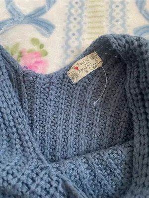 Poof Apparel Classic V-Neck Chunky Knit Sweater in Slate Blue thumbnail 2