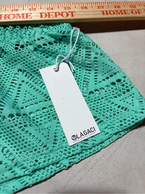 Lagaci NWT Women's Green Crochet Beach Shorts LARGE thumbnail 4